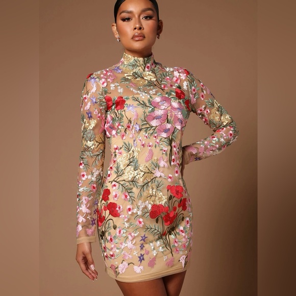 Floral Embroidered Mini Dress - Picture 1 of 4